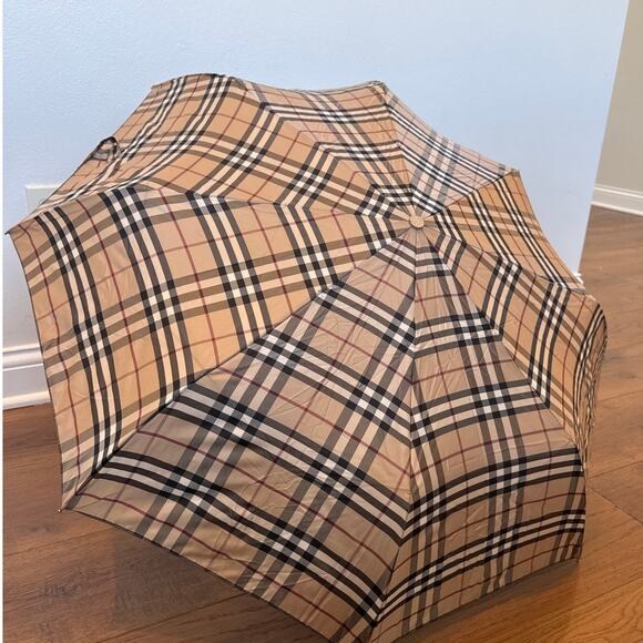 Burberry London Nova Check Umbrella Classic Compact Lightweight Wood Handle - Picture 1 of 7